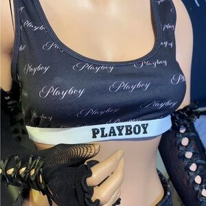 Playboy pink black and white bralette top